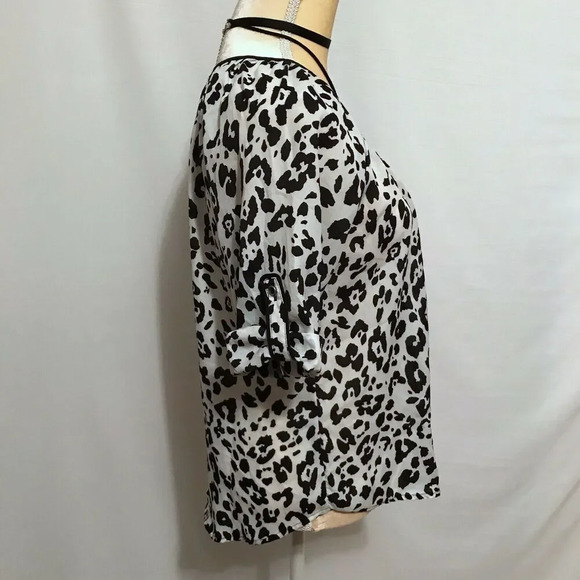 Express Black and White Leopard Print Blouse S - Picture 4 of 8